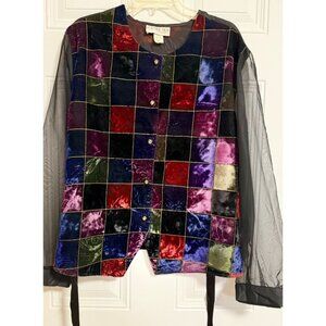 Bedford Fair Lifestyles Blouse SZ 26W Crushed Velvet Patchwork Lightweight